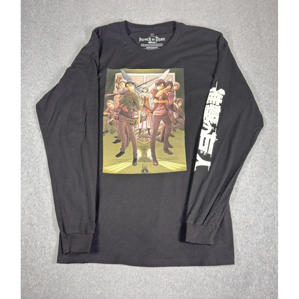Hot Topic Attack on Titan Season 3 Anime Shirt L Black Long Sleeve - Picture 1 of 4